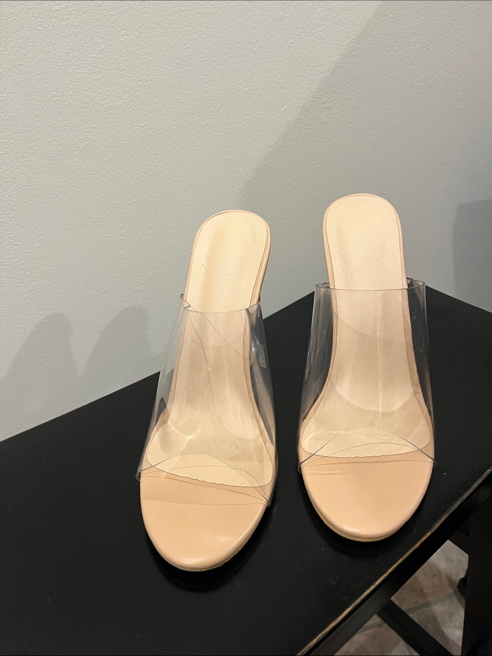 Nude Clear Strap Block Heel Mules - Picture 2 of 10